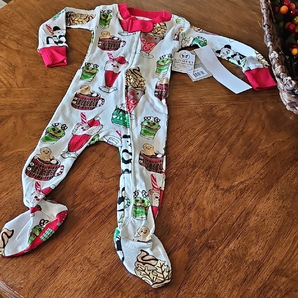 Holiday Christmas Gingerbread Sweets Onsie Zip Up Footed Honest Clothing BNWT